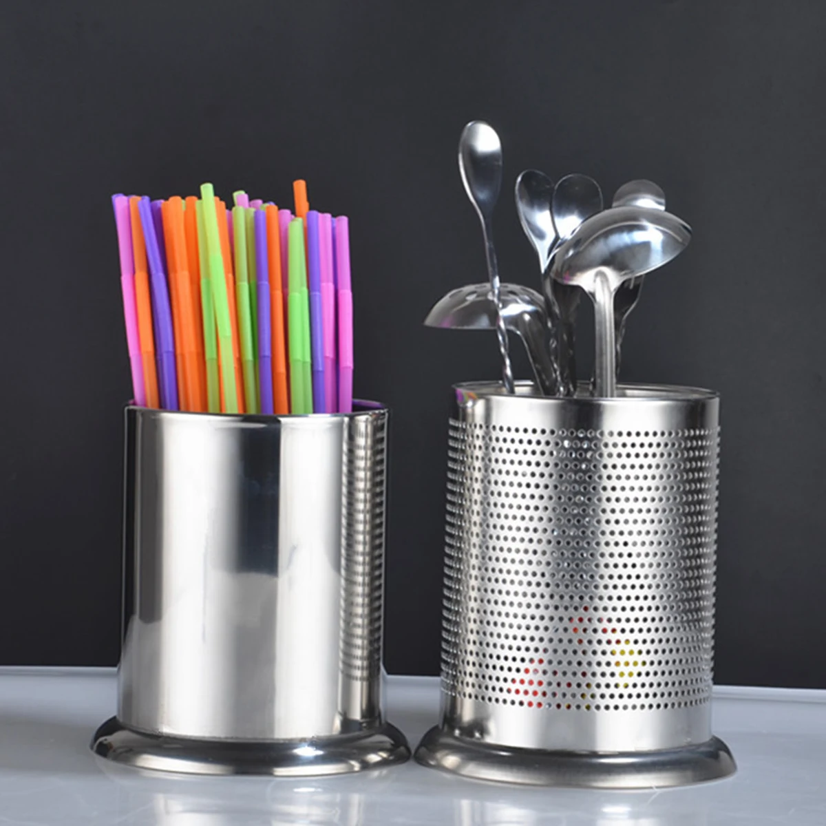 

Thickened Stainless Steel Utensil Holder 15x15x17cm Silver Countertop Storage Organizer Cooking Tool Stand