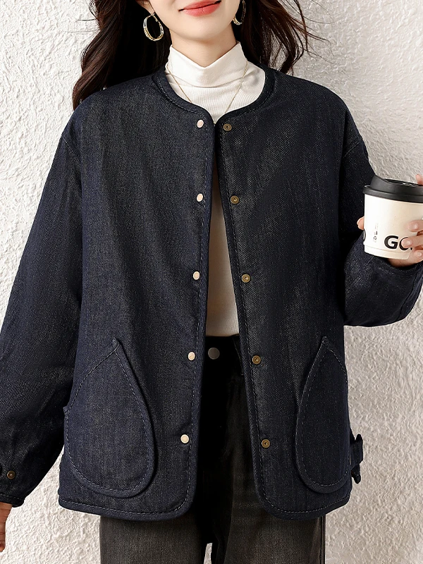 

Double-Sided Wear Denim Cotton Jaet 2025 Winter Faion Korean Sle Loose Fit Long Sve Thiened Cotton Padded Coat