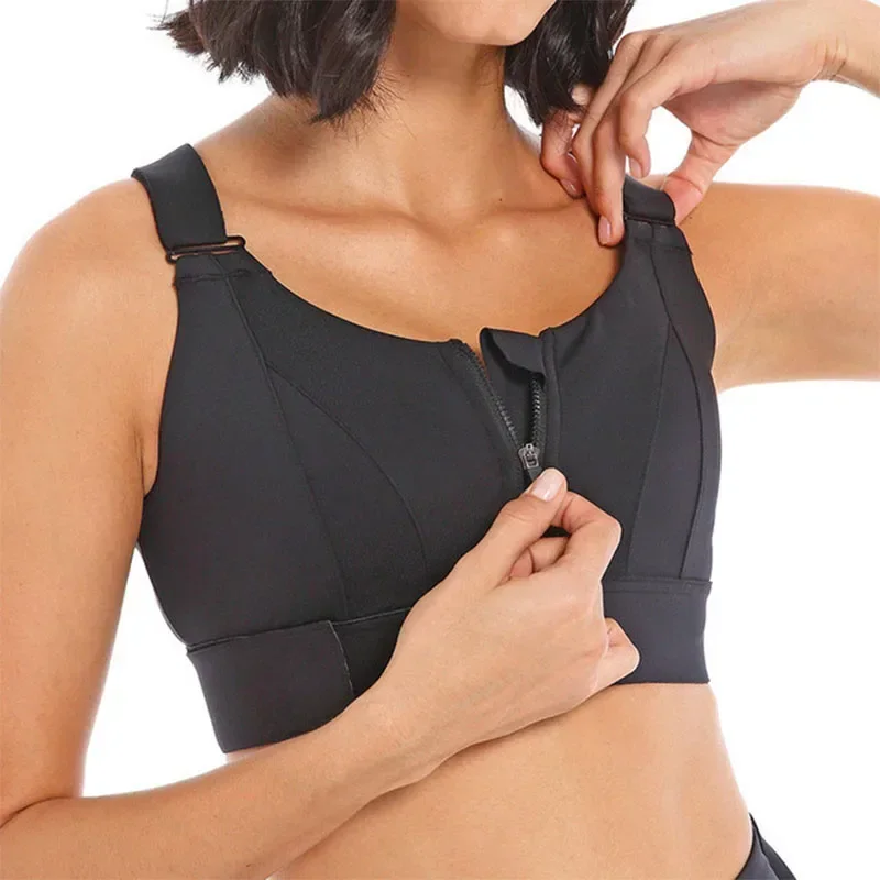 

Women Sports Bras Tights Crop Top Yoga Vest Front Zipper Plus Size Adjustable Strap Shockproof Gym Fitness Athletic Brassiere