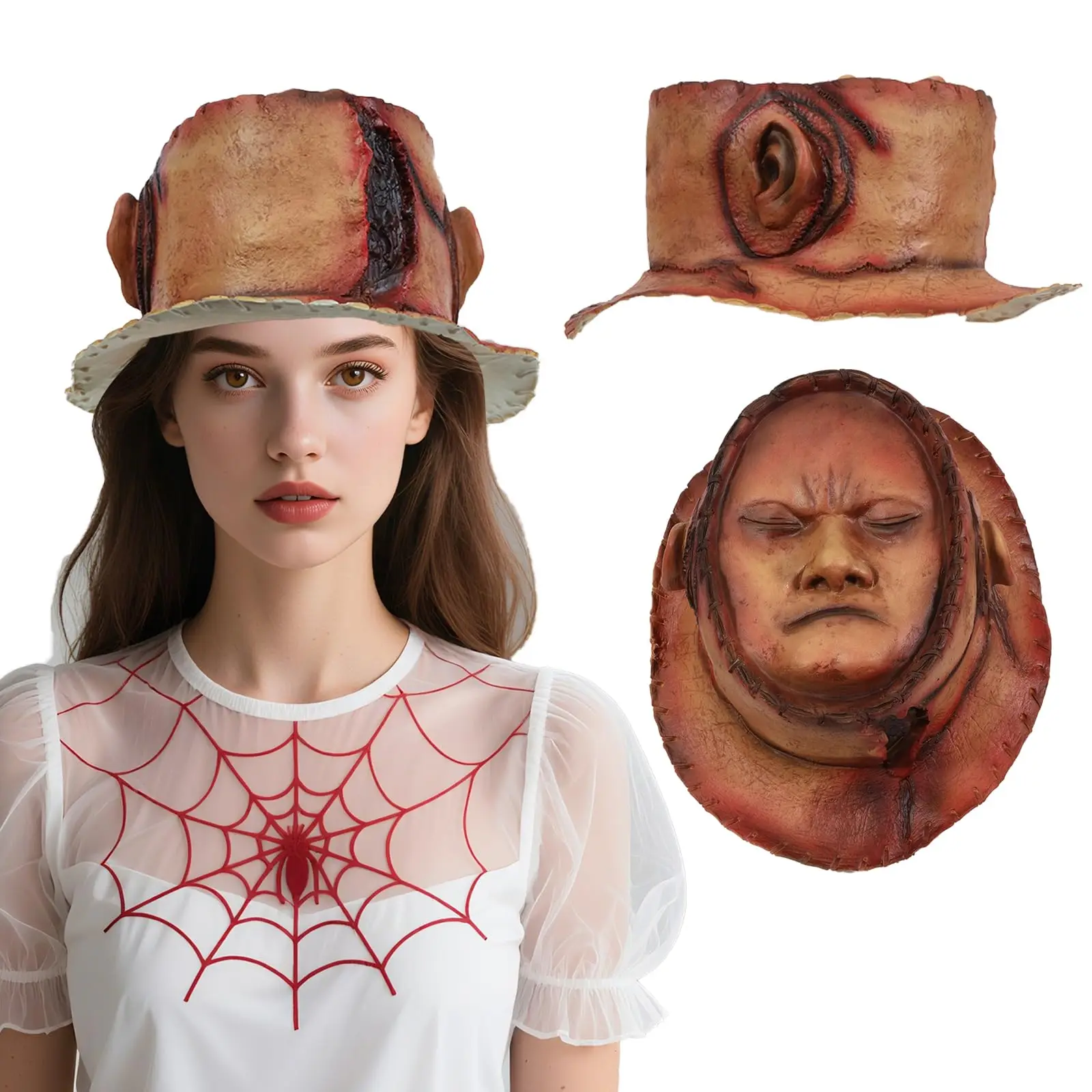 Chapeau de Cowboy Woody avec visage humain, casquette Jessie en Latex d'horreur occidentale pour femmes et hommes, accessoire de Cosplay effrayant pour Halloween