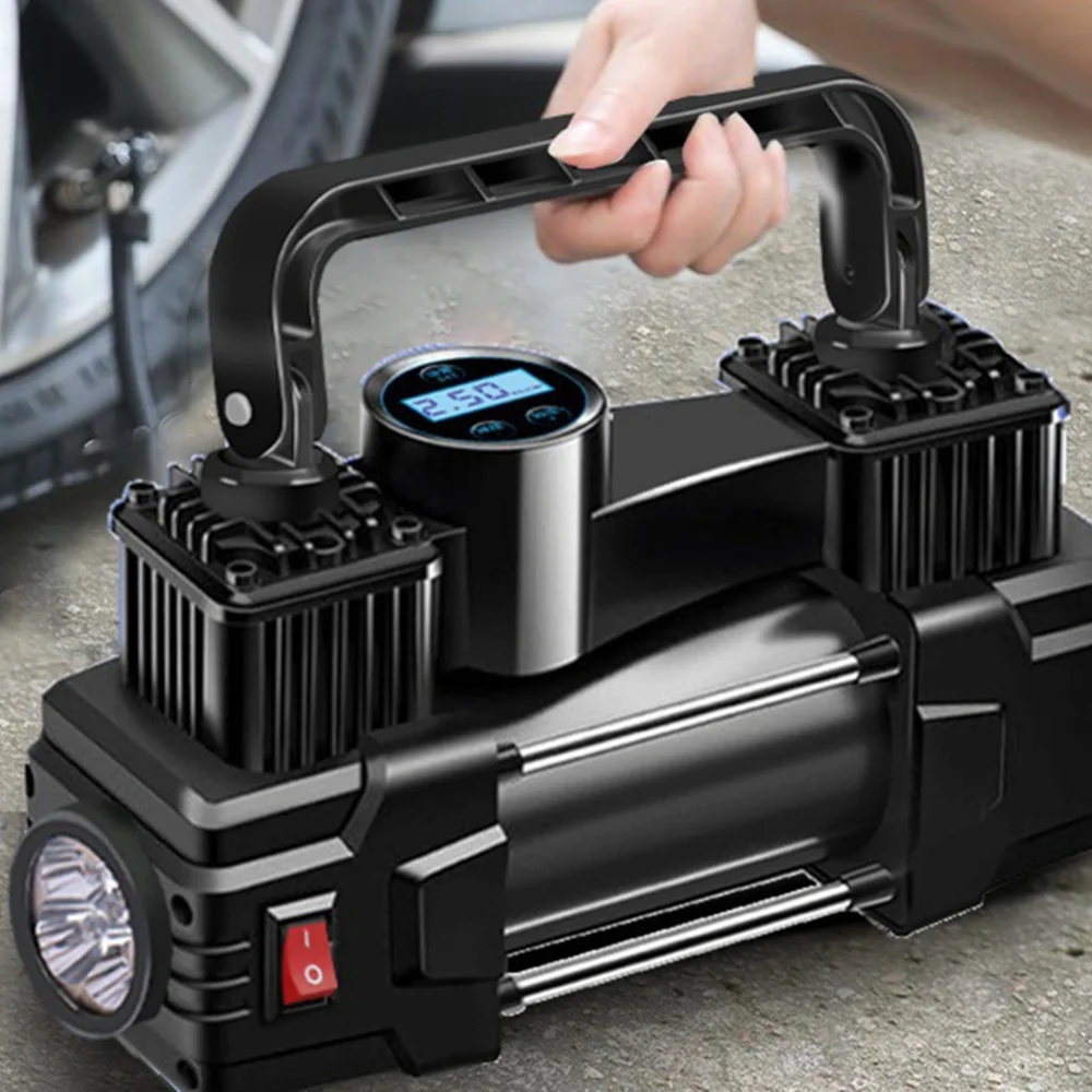 

12V 150PSI Mini Air Compressor Dual Cylinder Heavy Duty Tire Inflator with Pressure Gauge Electric Pump Car Tire Inflatable Pump