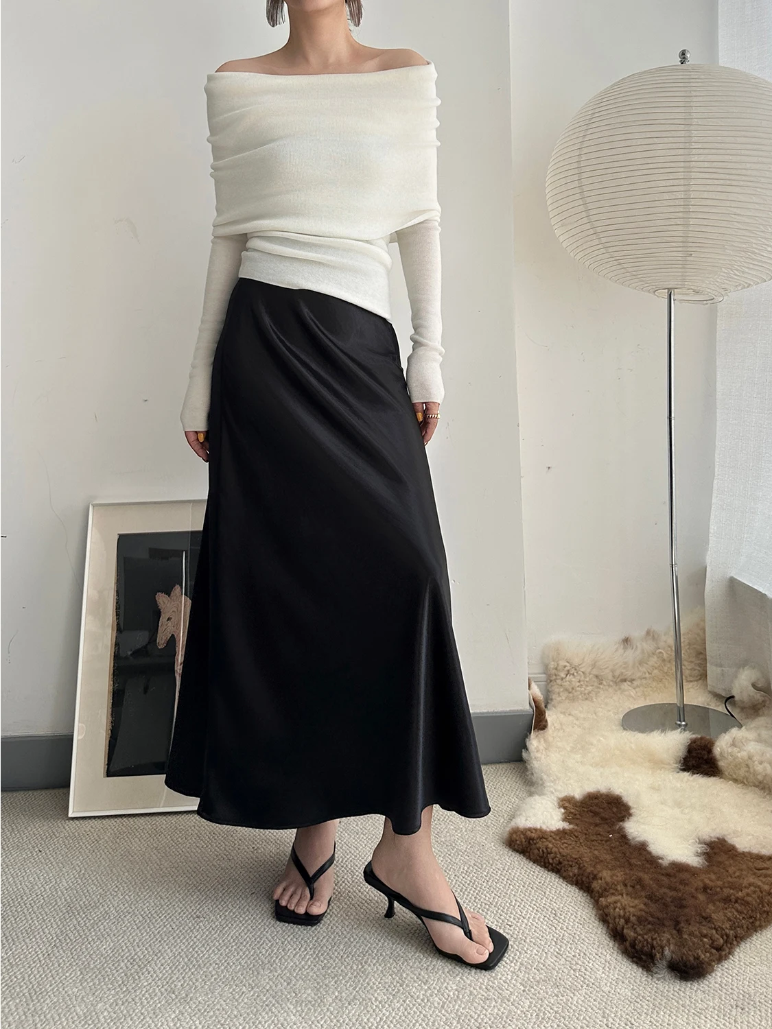 

Bla Silk A-Line Skirt Women's Faion 2025 New Sle High Waist Long Skirt Commute Polyester Fiber 00% Pure Color