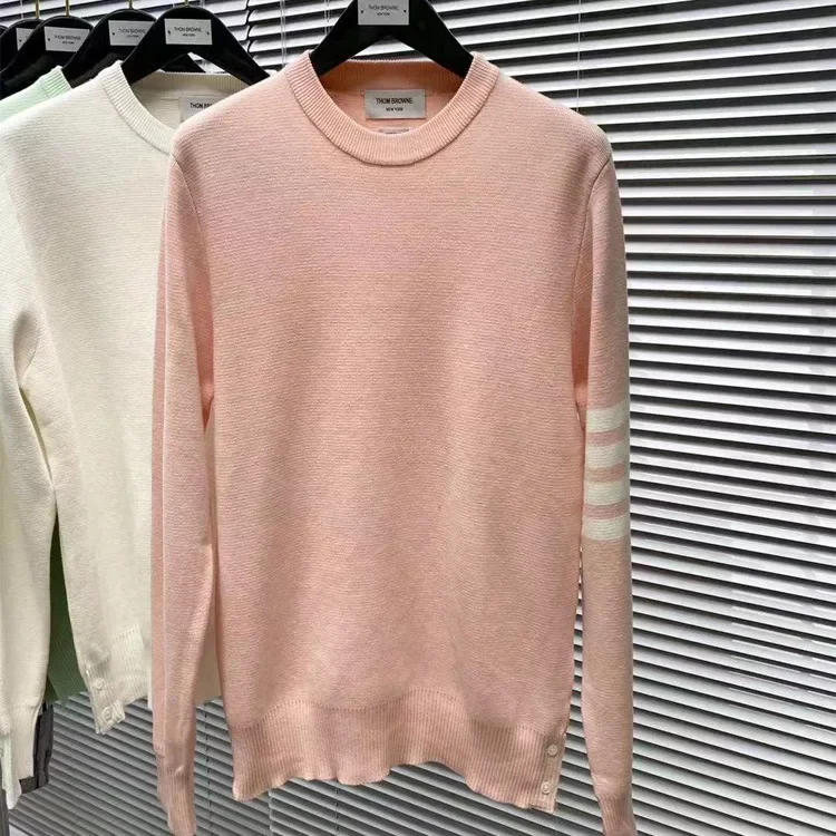 TB Men's Women's Same Style Wool Sweater New Preppy Style Round Neck Pullover Casual Long Sleeve Solid Color Knitted Four Bar Ch