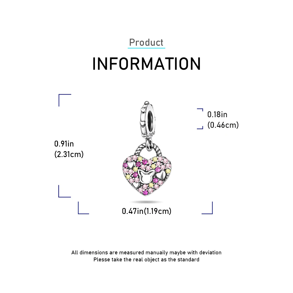 925 فضة الوردي مخرم هريرة الزركون القلب قفل قلادة سحر صالح الأصلي سحر أساور النساء DIY مجوهرات هدية #3
