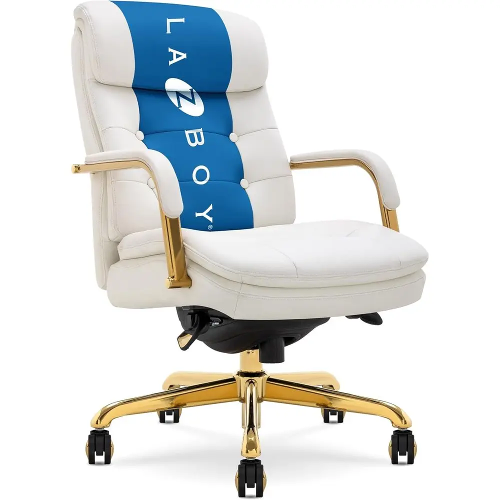 

Ergonomic Bonded Leather Swivel Chair, Executive Style, White & Gold