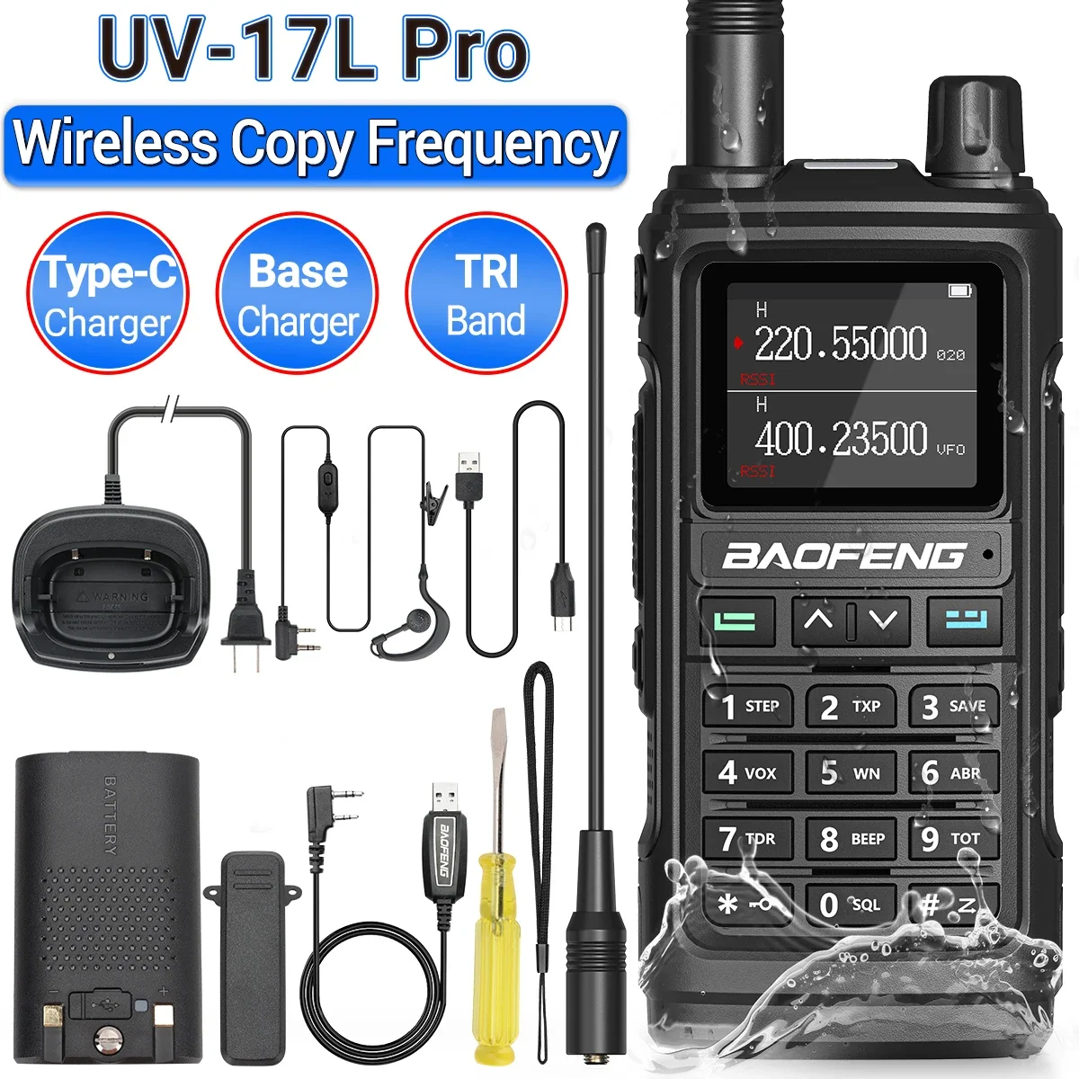 Imagem -02 - Pro Walkie Talkie Impermeável Longo Alcance 16km Tri Band sem Fio Frequência de Cópia Rádio Bidirecional para Caça ao ar Livre Baofeng-uv17l