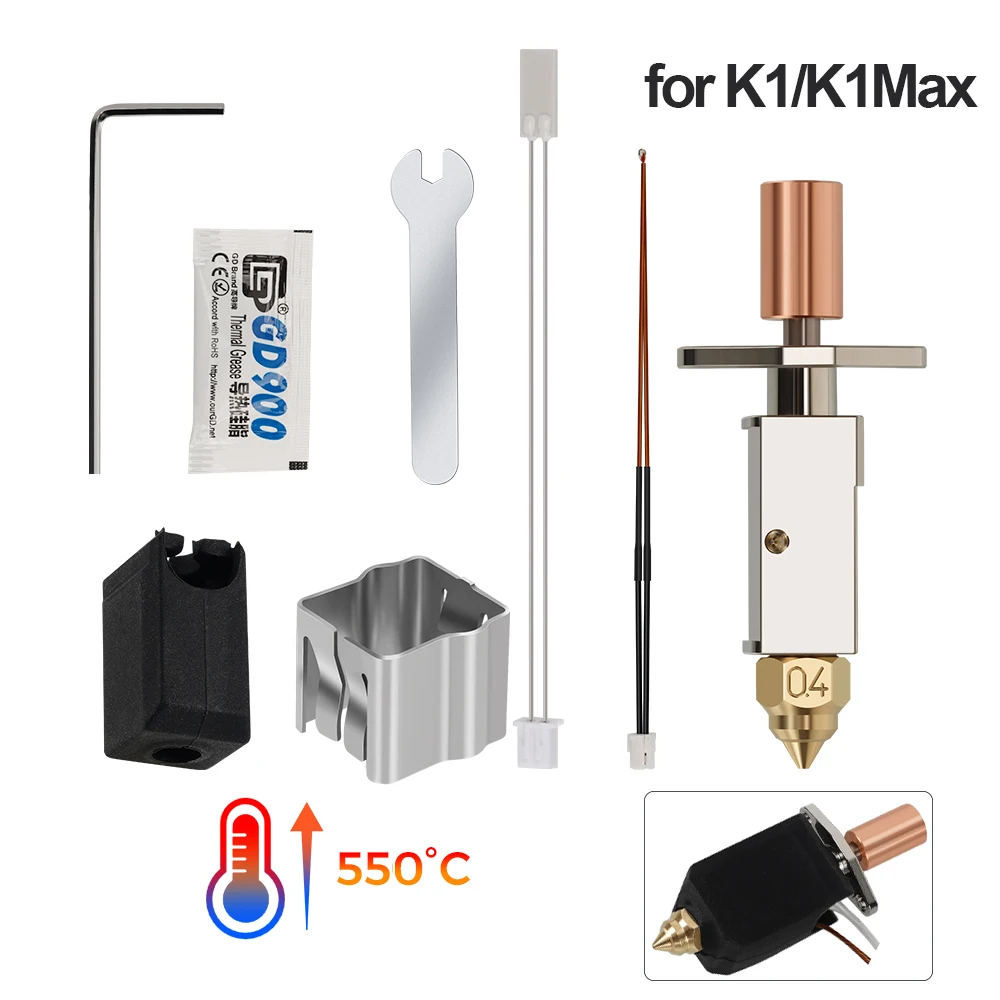 

Обновленный комплект Hotend для комплекта керамических нагревательных блоков Creality K1/K1 Max 300/550 ° C Высокотемпературный/поточный, 600 мм/с, высокоскоростная печать, нагрев 60 Вт