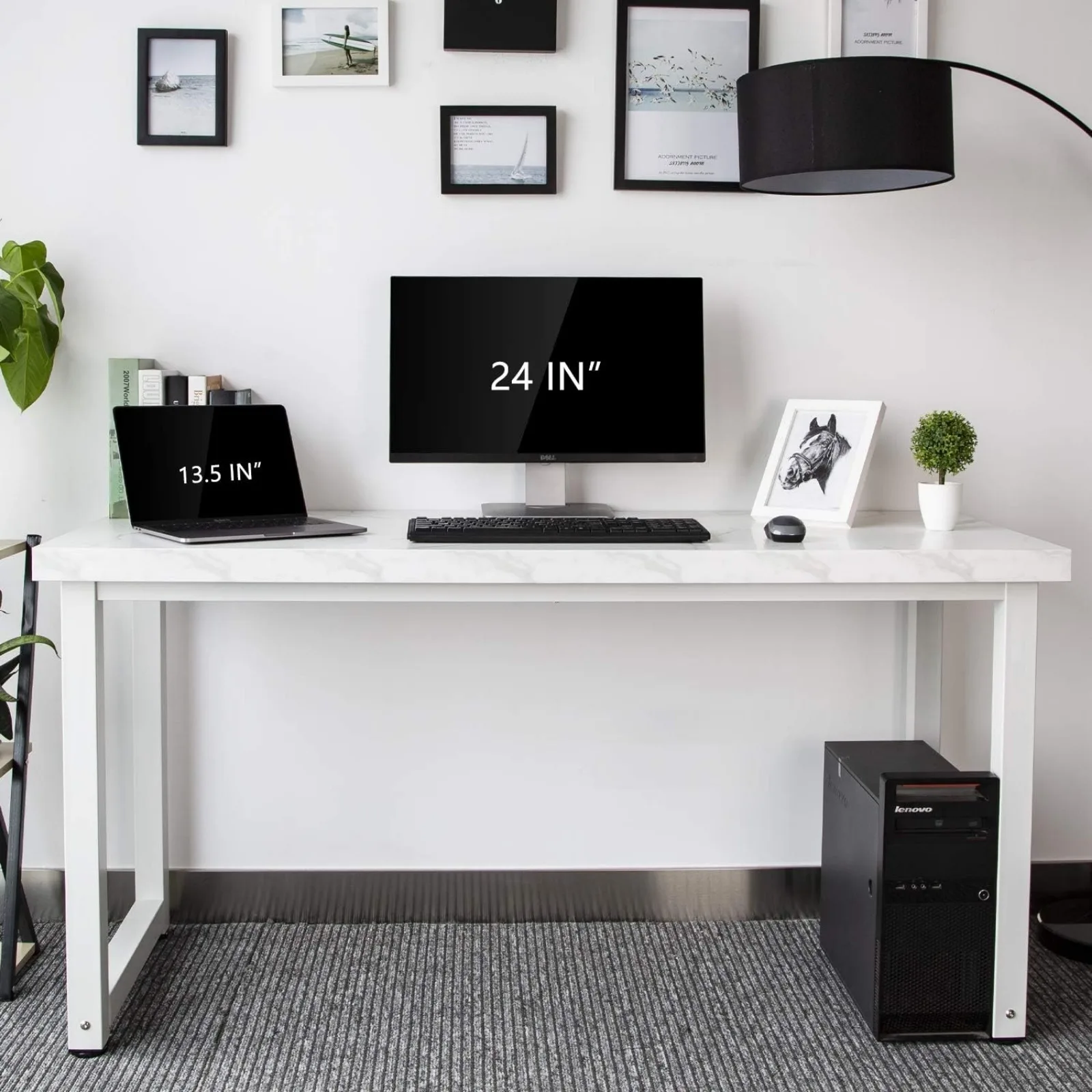 

US 59" Big Large Computer Office Desk 1.88" Thickness Desktop (White Marble Texture)