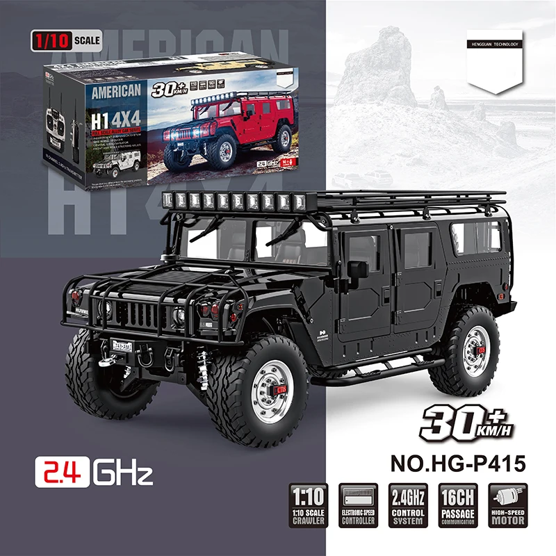 4*4 HG 1/10 Scale RC Crawler U.S Civilian Car Model P415 Radio Control Sound Light Metal Rack Upgraded Bumper RC Toys THZH1044