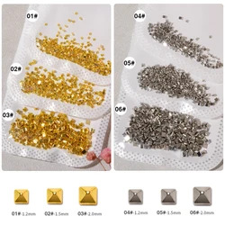 Gold Silver Studs 3D Charm 500pcs 1.2/1.5/2 Rectangle Pyramid Studs Rivet Nail Art Metal Solid Spire Rivet Punk Nail Accessories