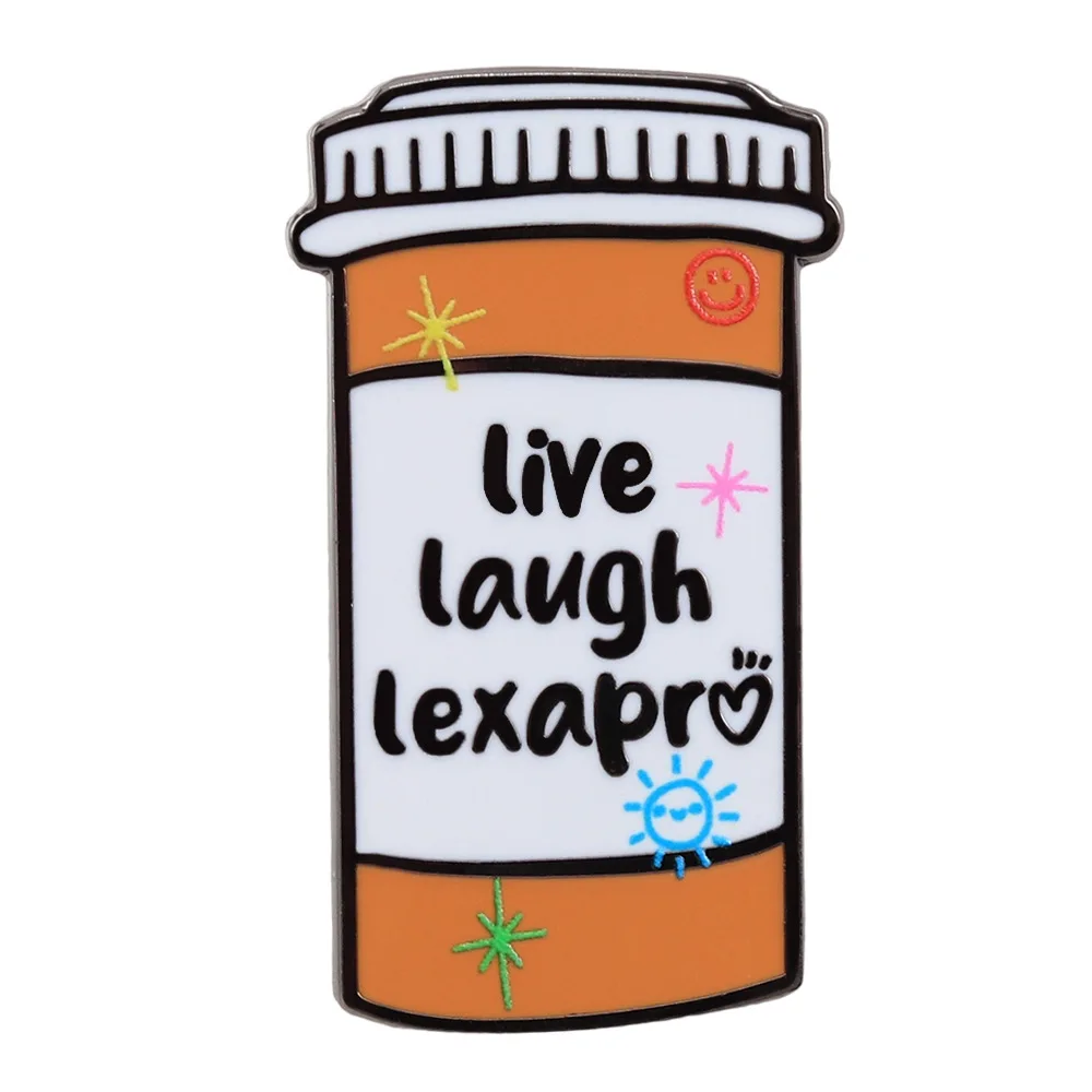 1 Pc Live Laugh Lexapro Enamel Pin, Mental Health Funny Pill Bottle Badge, Aesthetic Fashion Backpack Clothing Accessory Gift