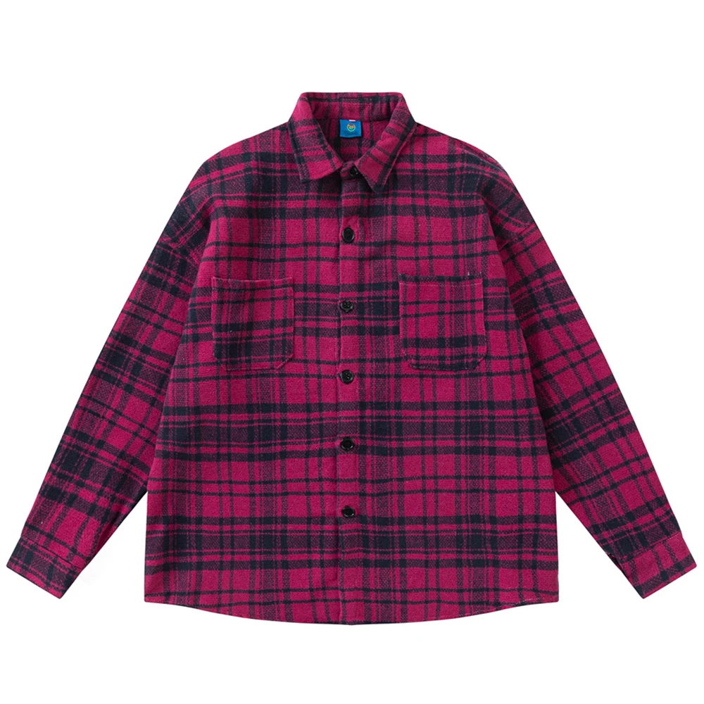 

Fushia Plaid Casual Men's Shirt Jackets Autumn Casual Woolen Material Jackets for Men Unisex Clothing