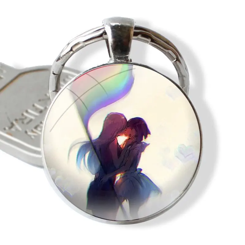 Gay Lesbian LGBT Rainbow Pride ART 25mm Glass Cabohcon Keychain Key Rings for Women Men Jewelry Gift