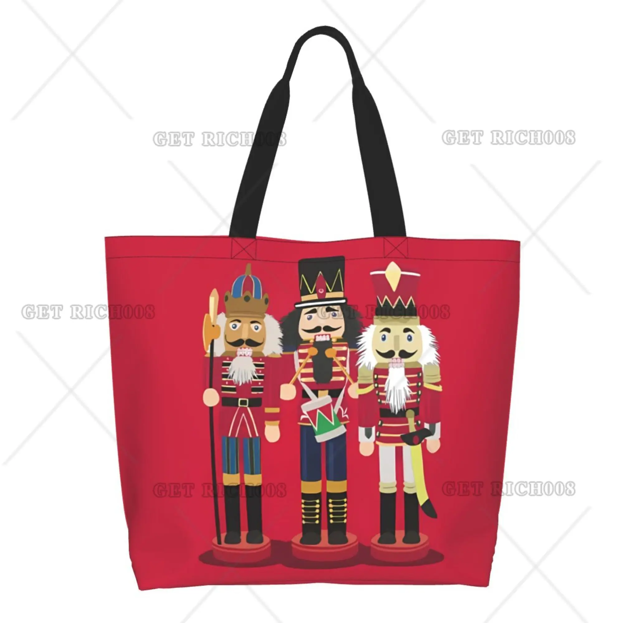 Nutcracker Christmas Solider Shoulder Bag para mulheres, grande, compras, mercearia, sacola, reutilizável, eco, trabalho, vermelho