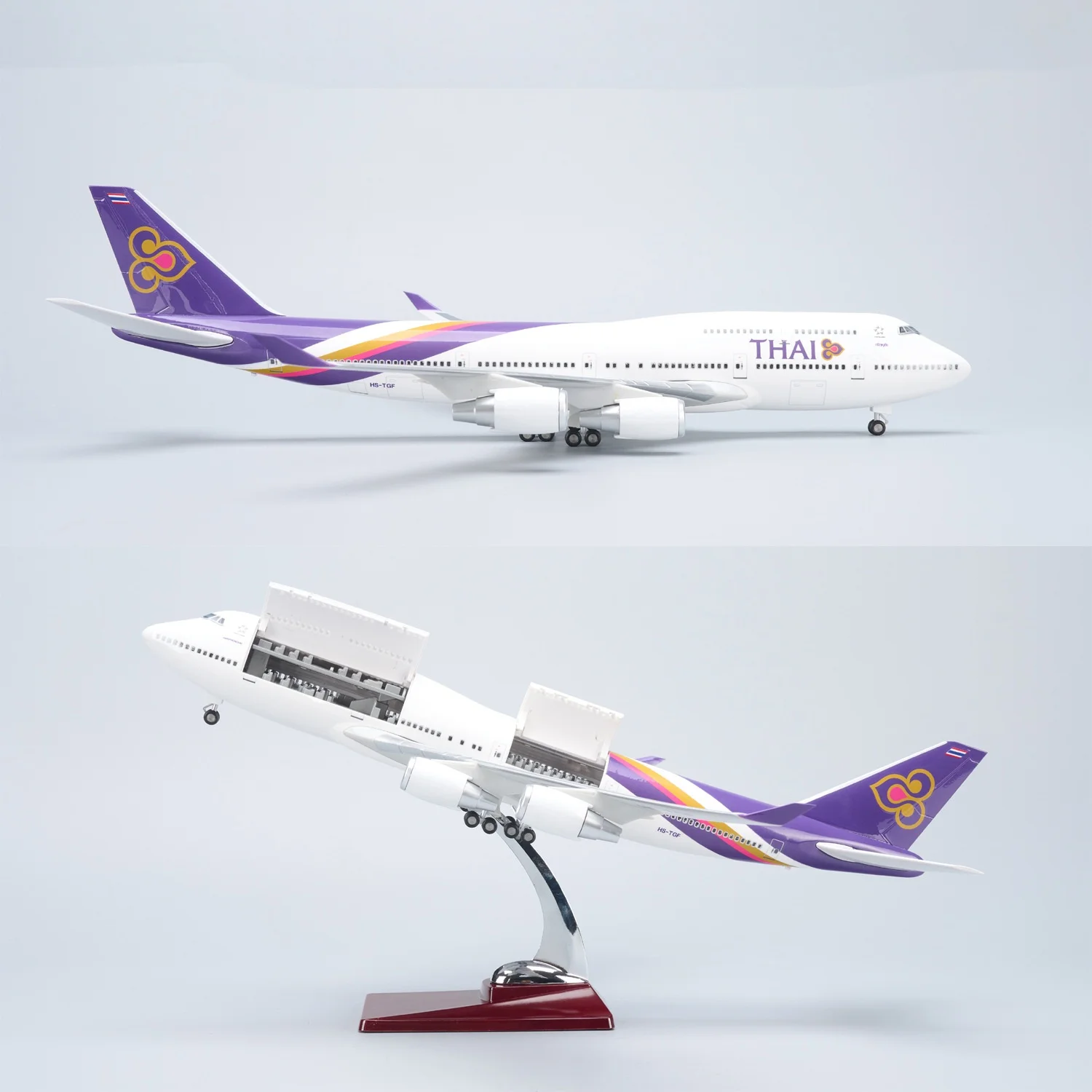 47cm 1/150 Scale Thai B747 Resin Diecast Airplane Model Kit Cabin Door Openable For Aviation Souvenir Gift or Collection Display