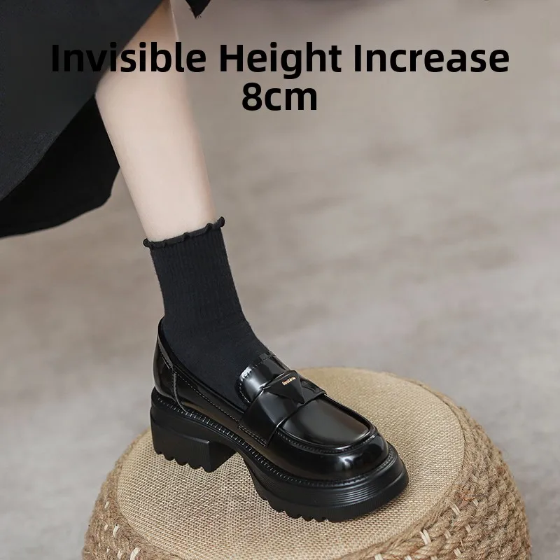 

Women's Bla Flats Thi Bot Small Size oes Spring 2025 Faion College Sle round Toe High Heel Rubber Sole oes