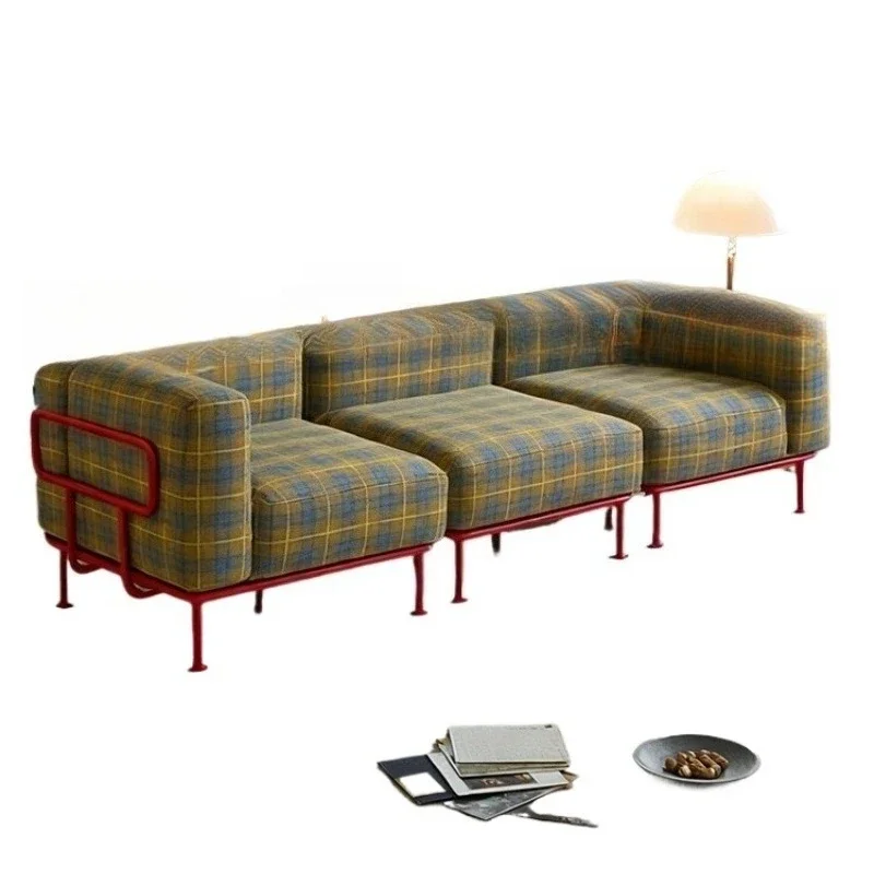 Retro ins style blogger dopamine plaid sofa, medieval French small apartment Bauhaus module combination sofa