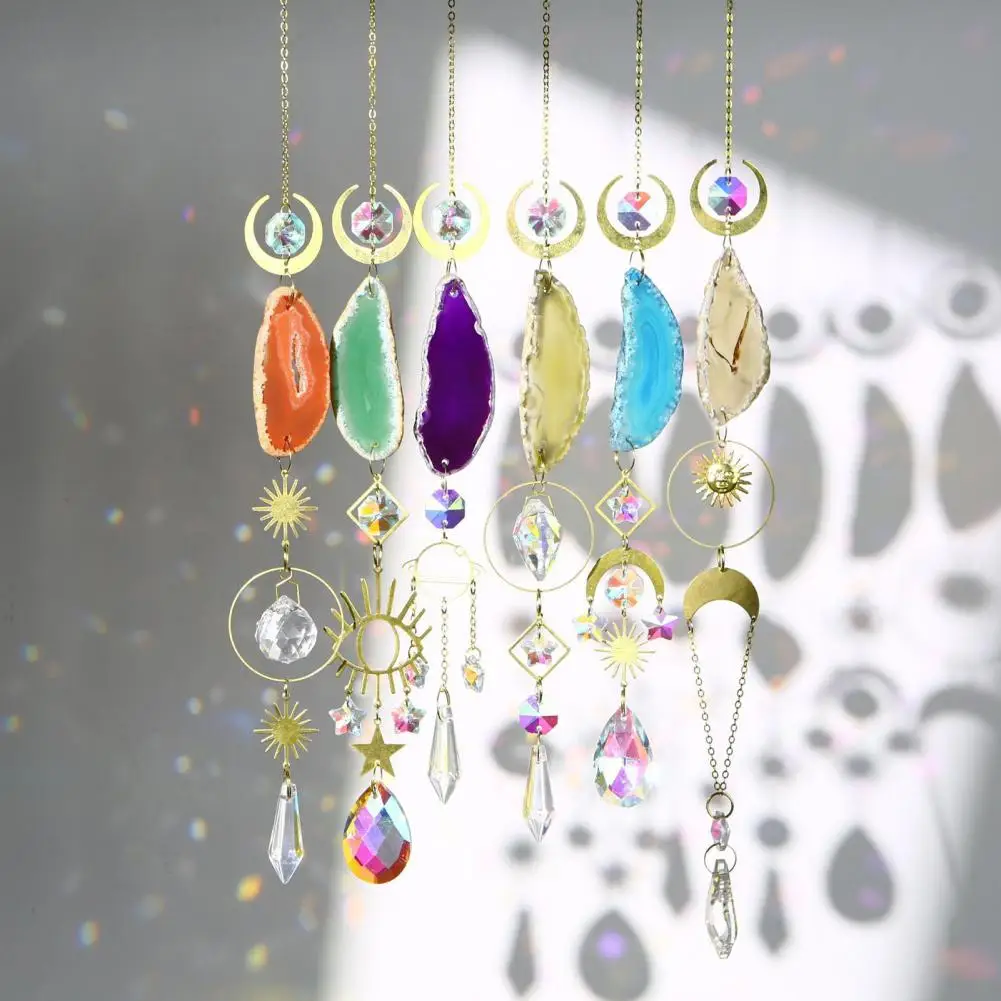 Durable Sun Catcher Faux Agate Plate Sun Catcher Ornament Natural Stone Pendant Decoration Indoor Outdoor Garden Wall Window