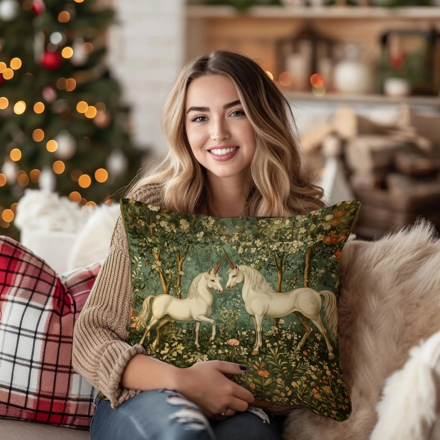 Cottagecore Unicorn Pillow Covers Enchanted Woodland Throw Cushion Decor Fantasy Mythical Forest Print Pillowcase