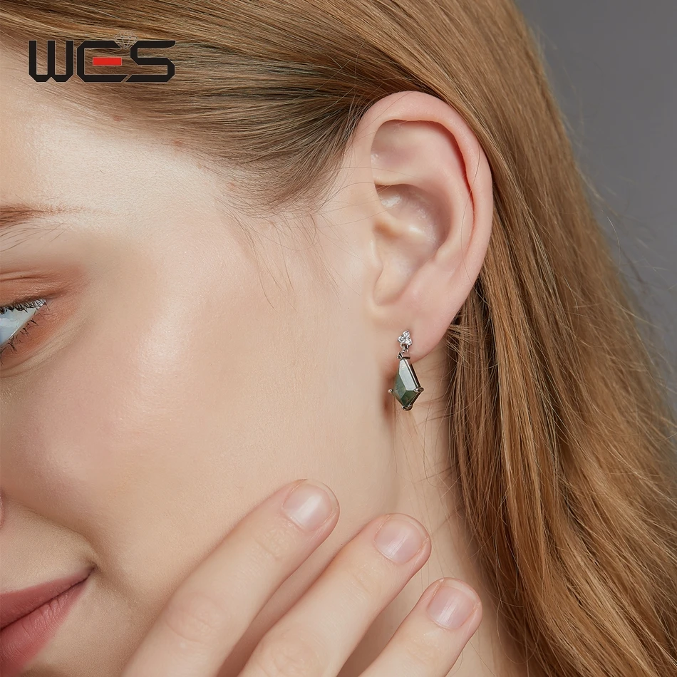 أقراط مرصعة بالفضة الإسترلينية للنساء ، كريستال فريد ، عقيق طحلب طبيعي ، مجوهرات فاخرة ، سوار معتمد ، 7x12 عرض حجر #3