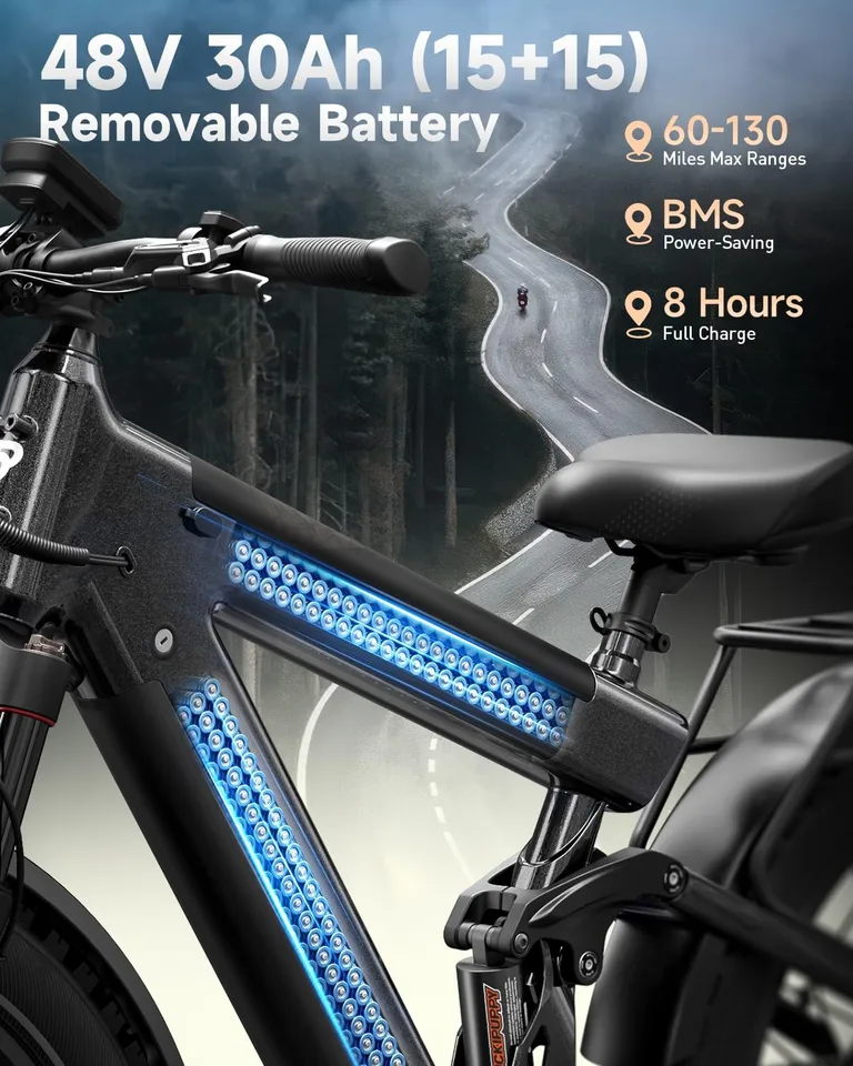 Electric Bike 1350W, 48V 30AH Dual Battery EBike, 130 Miles 26" Fat Tire 7 Speed image 7
