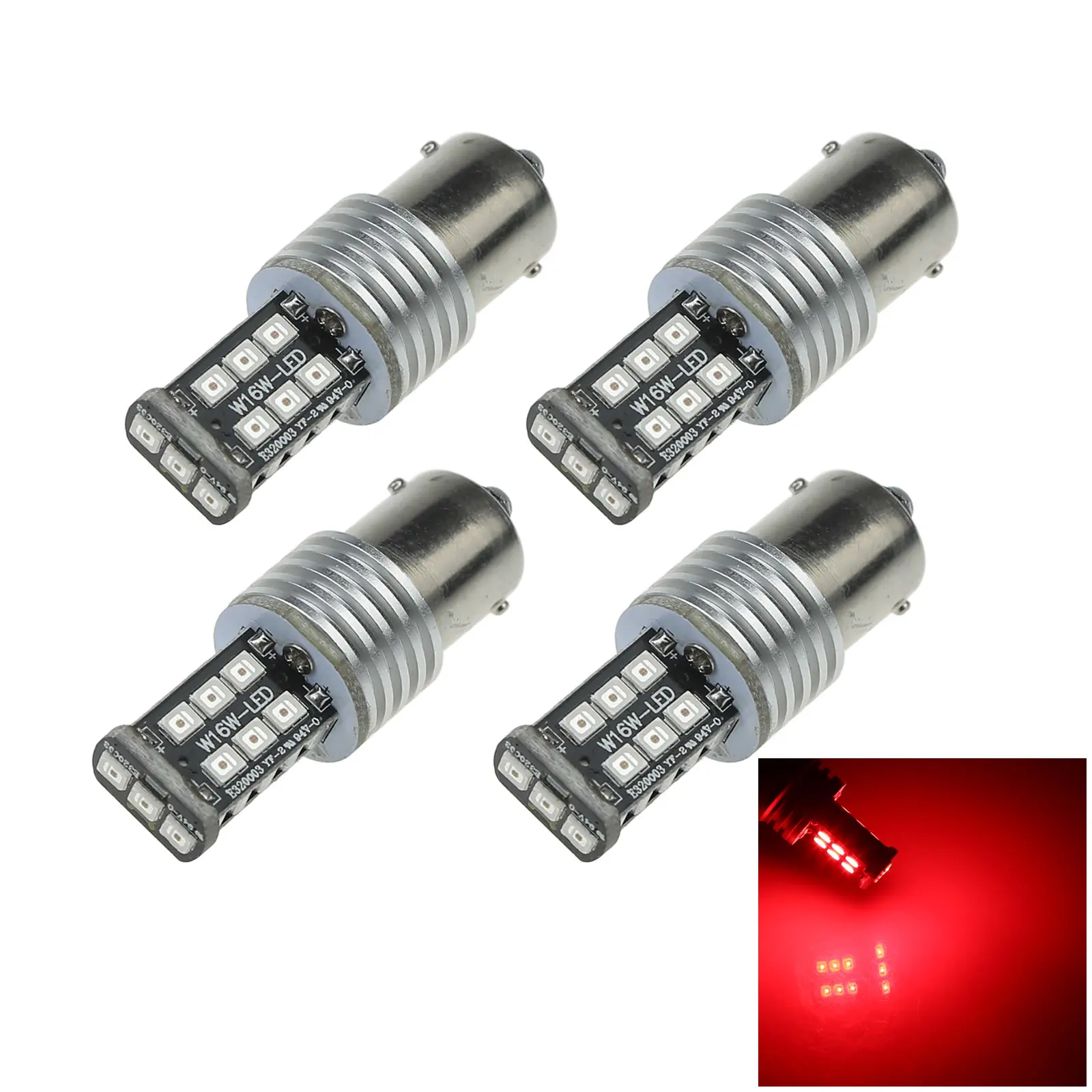 4x Red RV 1156 Corner Blub Interior Lamp 15 Emitters 2835 SMD LED 1129 3497 D086-R