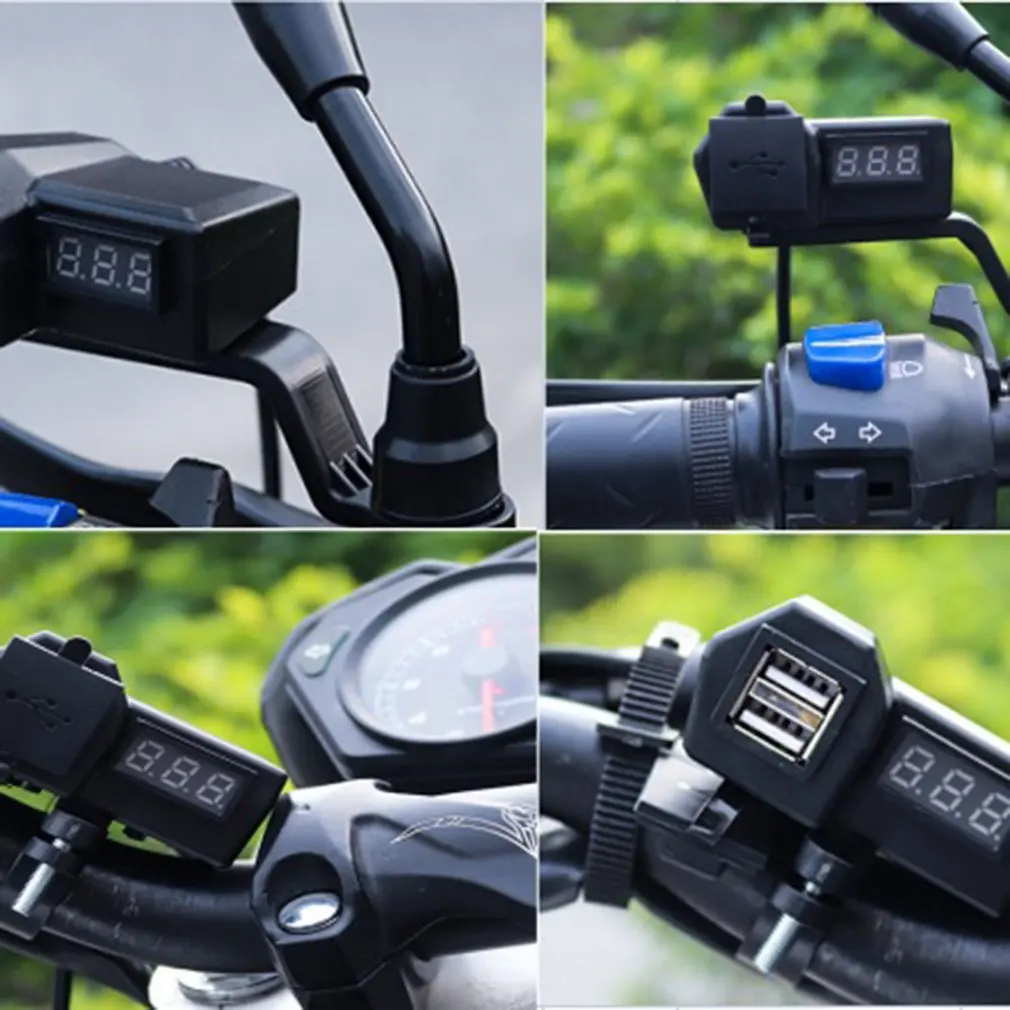 Car Motorcycle Mobile Phone Charger Adapter 10-24V Abs Waterproof Dual Usb With Switch Rv Boat Car Charger + Voltmeter