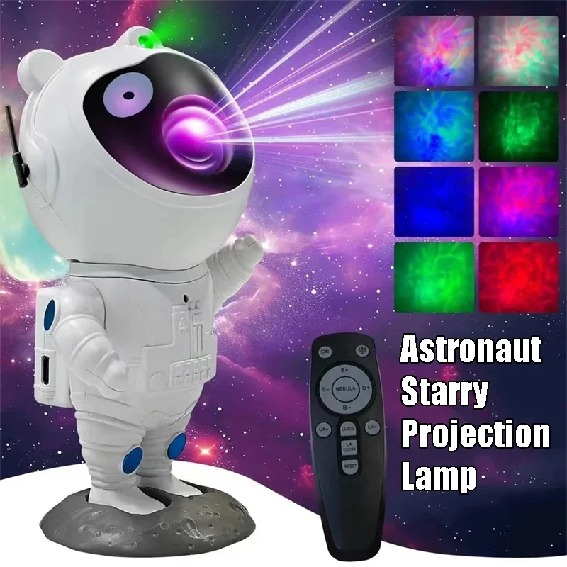 Proyector LED estrellado de astronauta, luz de reproducción de música, enchufe USB, Altavoz Bluetooth, lámpara de proyector para decoraciones navideñas de dormitorio