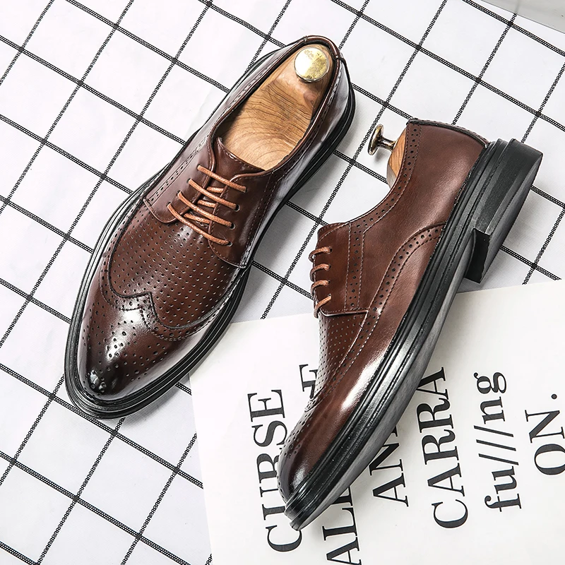 

Korean fashion casual leather shoes summer breathable shoes British wind men's leather shoes business formal leather shoes