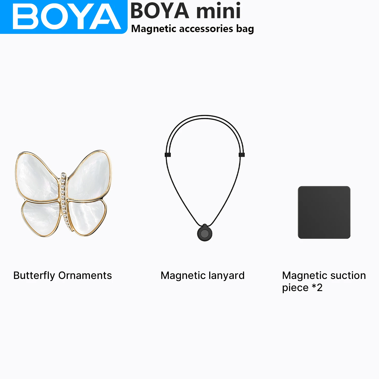 BOYA MINI Magnetic Butterfly Ornaments Accessory Bag, Magnetic Lanyard for Outdoor Recording Vlog