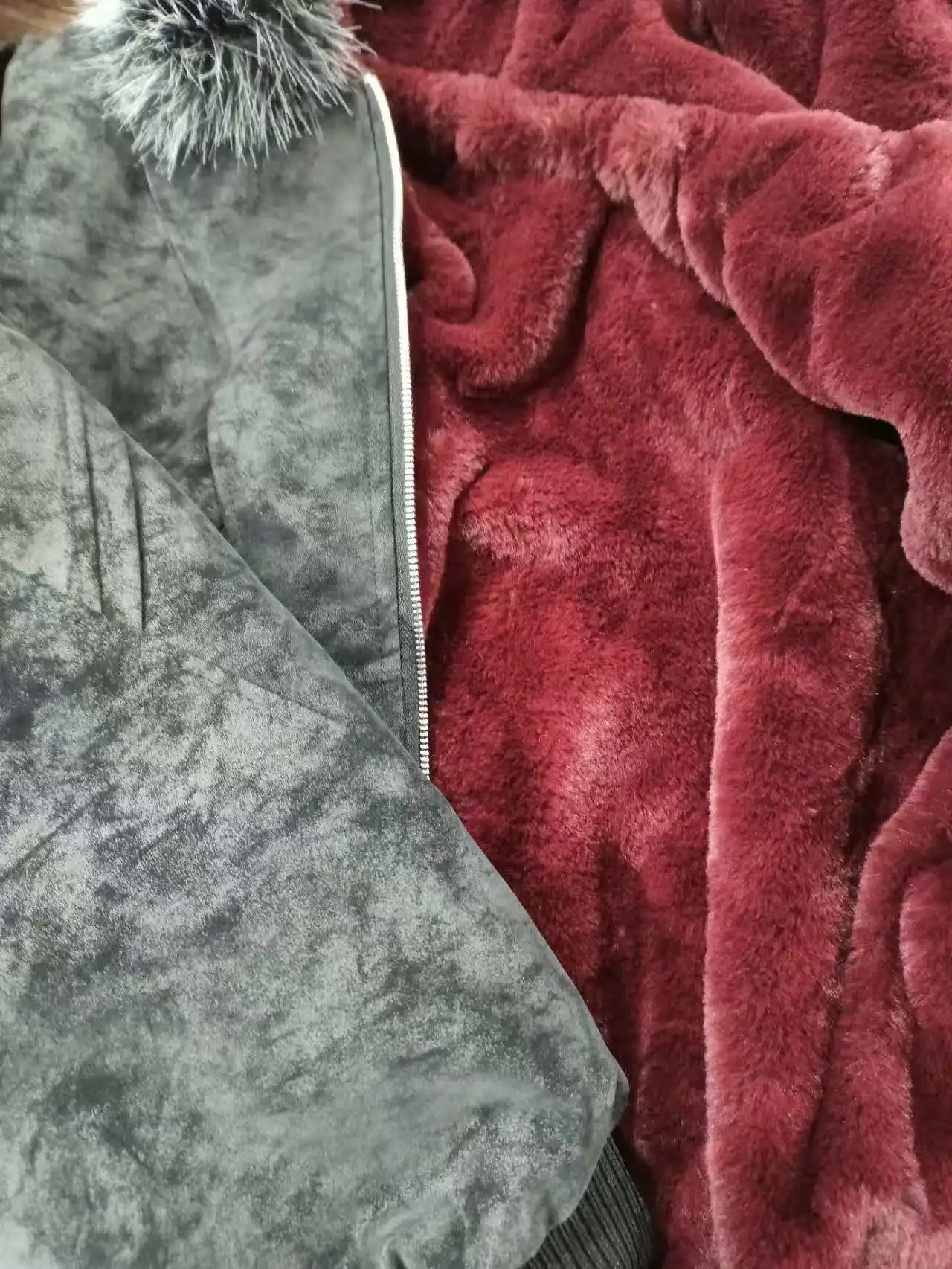 Red Faux Fur Lining PU Leather Winter Coat Man Woman Winter Warm Thicken Fleece Hooded Jacket Padded Coats