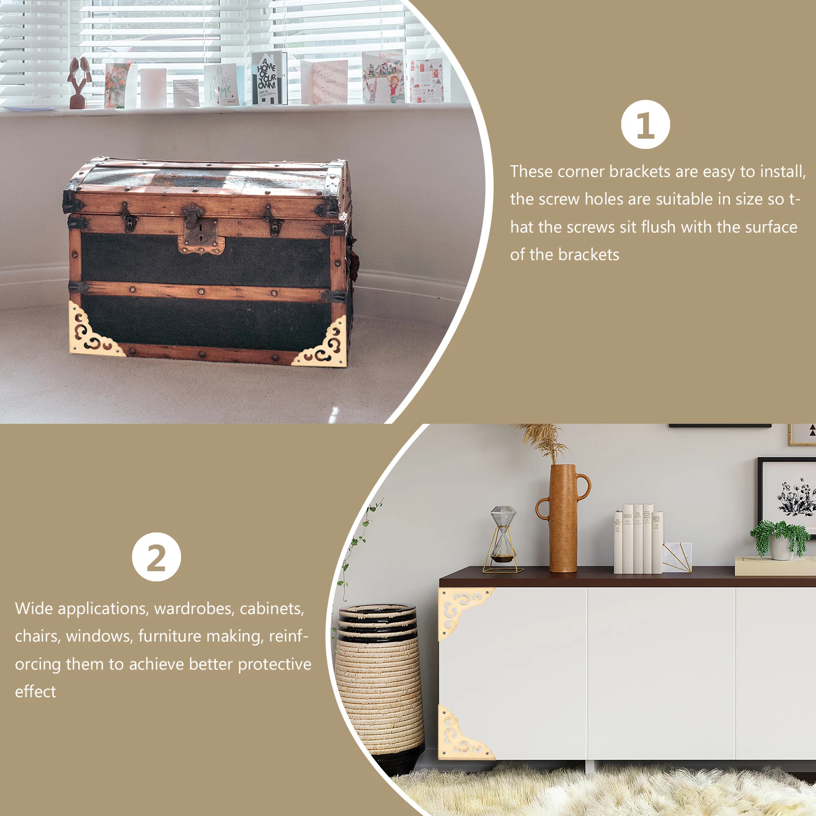 

4 pcs Brass Corner Protector Heavy Duty Corner Shelf Bracket For Furniture Safety Guarder Durable Joint Bracket Anti-Corrosion