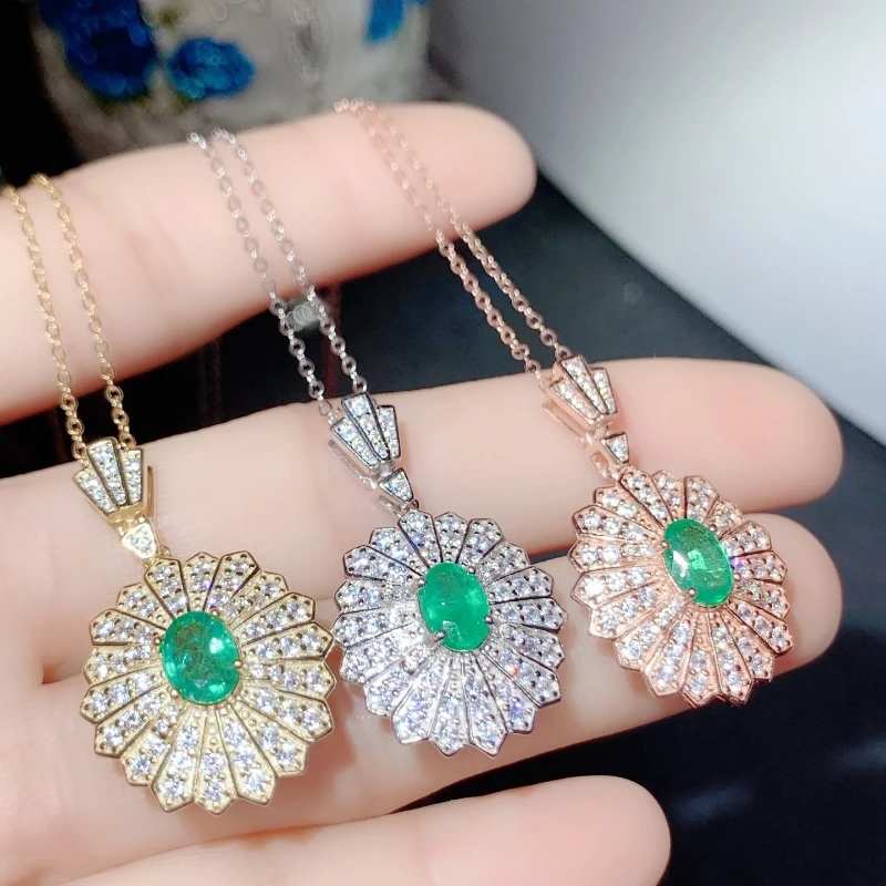 

YULEM 5*7mm Big Emerald Pendant for Women Anniversary Gift Genuine Gemstone Necklace Jewelry 925 Sterling Silver