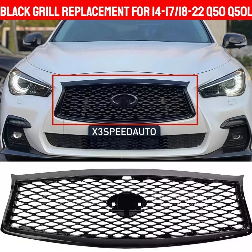 

Решетка радиатора для Infiniti Q50 Q50L 2014-2017, 2018-2022, черная, под карбон, для тюнинга и замены