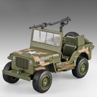 1:32 Willys Off-road Military Car Model Toy Alloy Body Rubber Tire Sound Light Pull Back Vehicle Models Collection Gifts for Boy