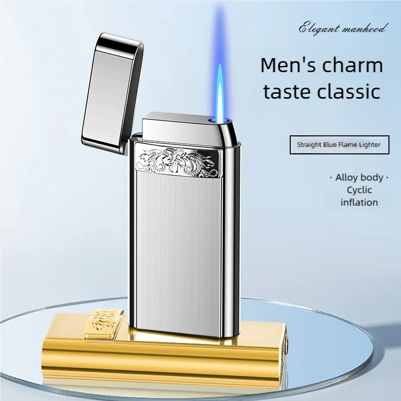 Classic side slip straight forward windproof lighter, elegant and luxurious men's gift cigarette lighter, metal body