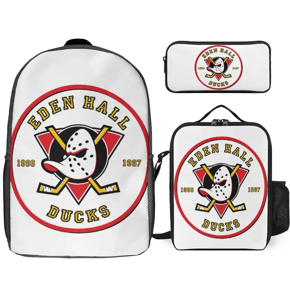 

Mighty Ducks Ice Hockey 8 3 in 1 Set 17 Inch Backpack Lunch Bag Pen Bag Summer Camps Casual Graphic Lasting Infantry Pack Comfor