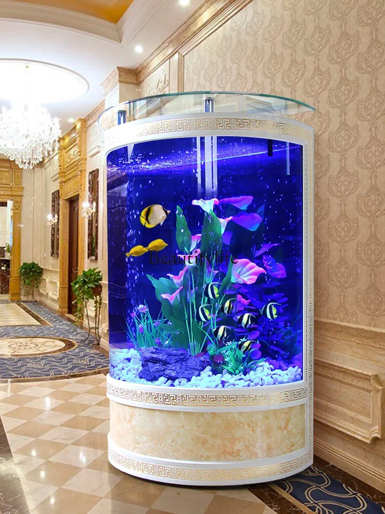 

European-Style Semicircle Fish Tank Aquarium Household Glass Ecological Landscaping Cylindrical Wall Filter