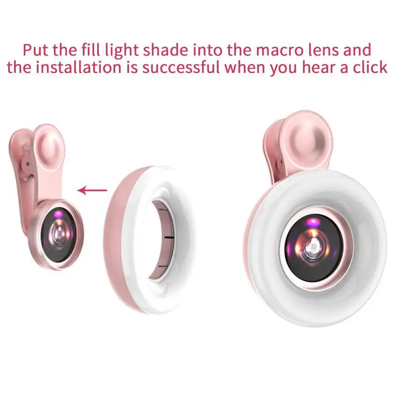 New Mobile phone fill light 15X macro lens Portable Selfie LED Ring Light for iPhone Smartphone Universal Ring Clip Light