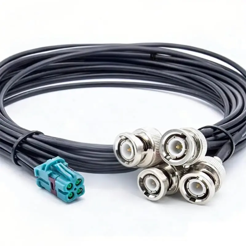 Mini Fakra 4-in-1 LVDS Female to BNC Male Cable, 0.5m Harness Extension Wire for Car Rearview Camera Automotive