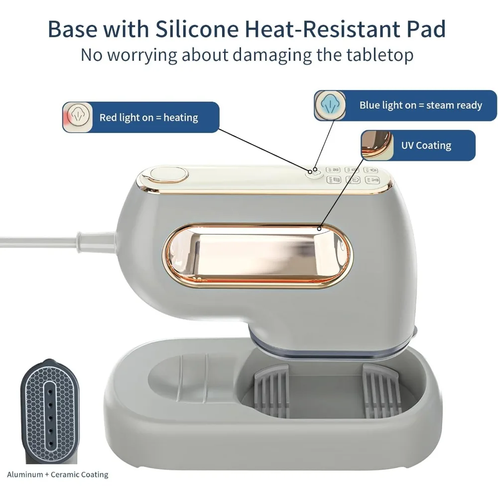 مكواة بخار للسفر للملابس: مكواة بخار احترافية صغيرة الحجم محمولة باليد للسفر للتجاعيد على قميص الفستان (رمادي)