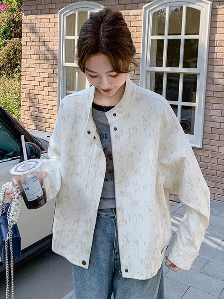 

Осенние милые куртки с цветочным принтом, женские свободные повседневные корейские модные пальто, дизайн с круглым вырезом и длинным рукавом, элегантные шикарные женские топы высокого качества