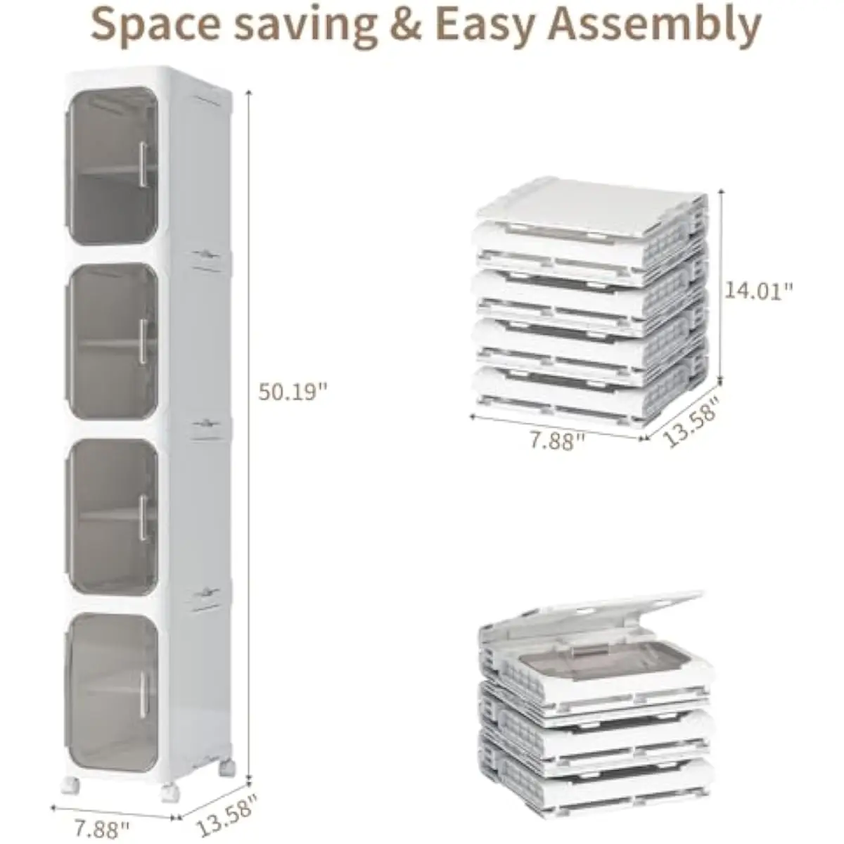 4 Level Narrow Bathroom Organizer Unit Adjustable Shelves Fold Flat Design Lockable Casters Space Saving Vertical Storage Soluti