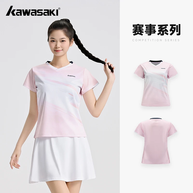 Kawasaki Original Women's Badminton Shirts Sport Breathable Sweat Absorbing Summer Badminton T-shirts Team Running Exercise Tee