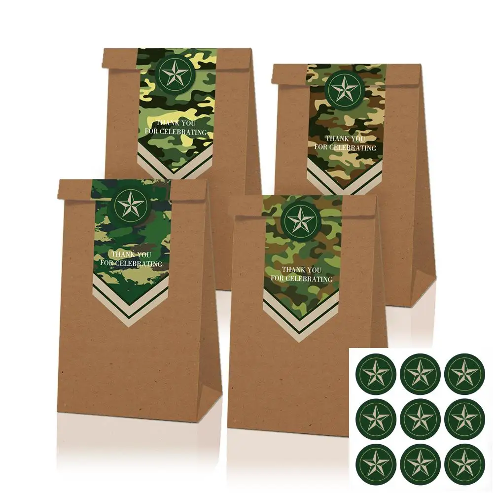 Camouflage Party Paper Favor Bags Boys Military Camo Army Birthday Gift Candy Bag Cake Decor Tank Plane Toy Baby Shower Supplies