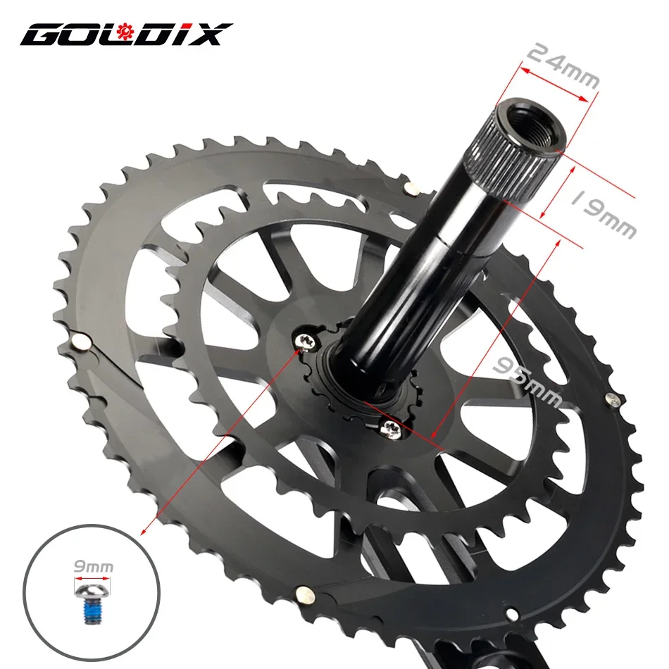 GOLDIX Ultralight Road Bike Crankset 165/170/175mm Crank Aluminum Alloy Hollow Bicycle Crankset Double Chainring 50-34T/53-39T