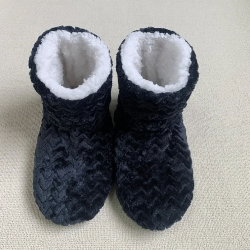 Home Fuzzy Slipper Boots Womens Wave Stripes Winter Warm Contton Plush Grip Indoor Non Slip Fluffy Female Fur Room House Shoes