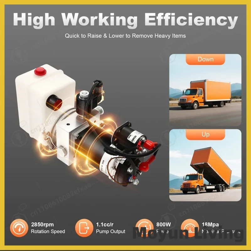 Small 800W Electric Hydraulic Pump with Remote Control,1.5L Copper Wire Motor,DC12V Single-Acting Power Pump for Dump Trailer