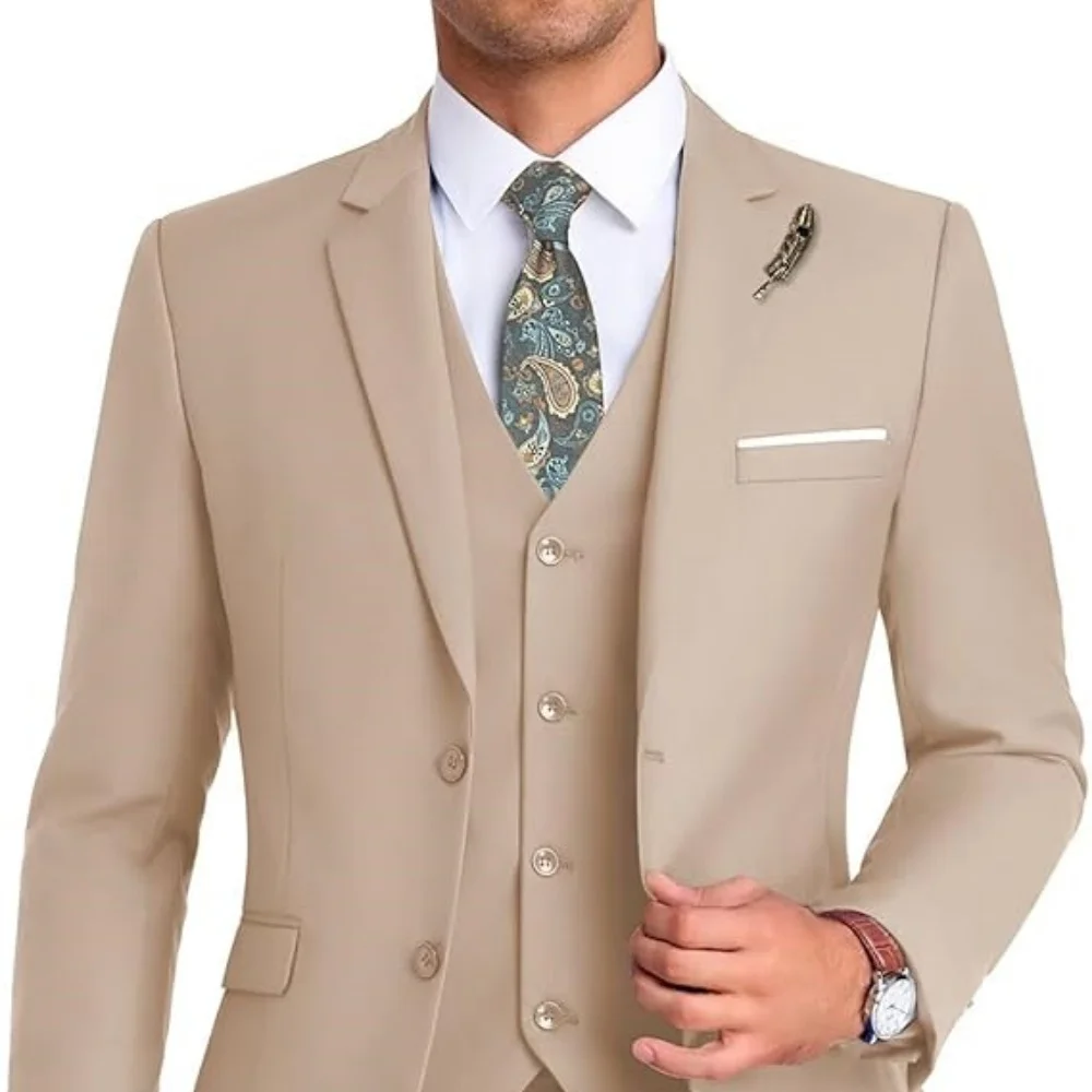 

Men's Suit 3 Pieces Slim Fit Wedding Suit for Formal Prom Tuxedo Bussiness Suit Jacket Vest Pants with Tie