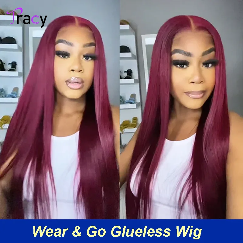 

Glueless Wigs Human Hair Pre Plucked Pre Cut 99J 13x4 HD Lace Closure Wigs Human Hair Wine Red Colored Straight Lace Front Wigs